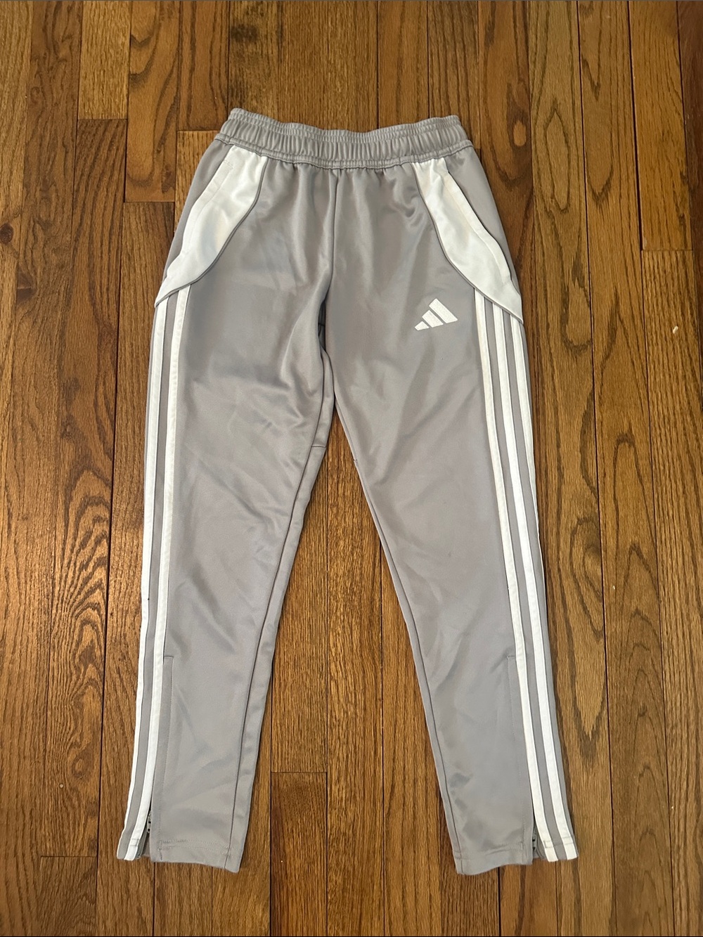 adidas Kids Gray Joggers with White Stripes - size 9-10
